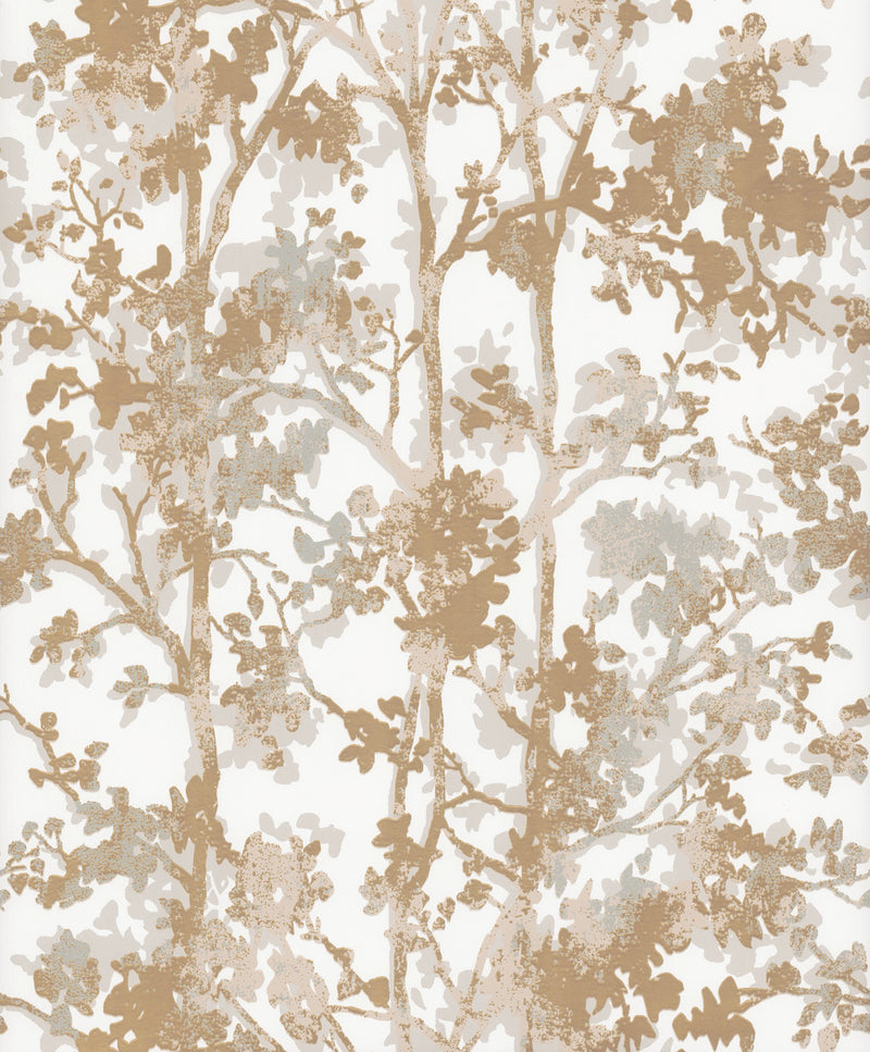 media image for Shimmering Foliage Wallpaper in White/Gold from the Modern Metals Second Edition 298