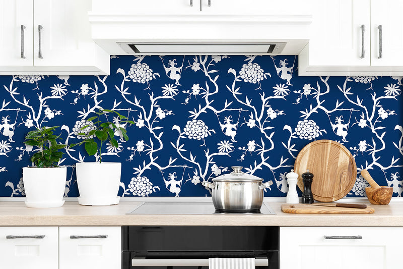 media image for Chinoiserie Silhouette Peel-and-Stick Wallpaper in Navy by NextWall 267