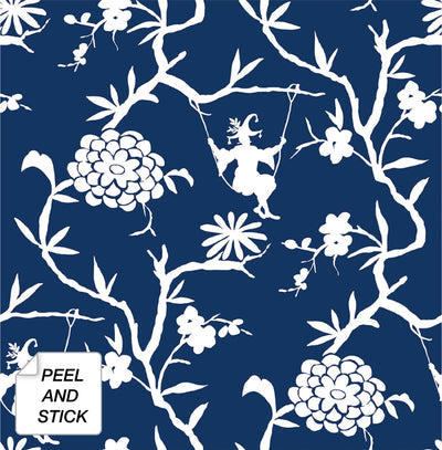 product image for Chinoiserie Silhouette Peel-and-Stick Wallpaper in Navy by NextWall 36