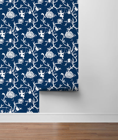 product image for Chinoiserie Silhouette Peel-and-Stick Wallpaper in Navy by NextWall 83