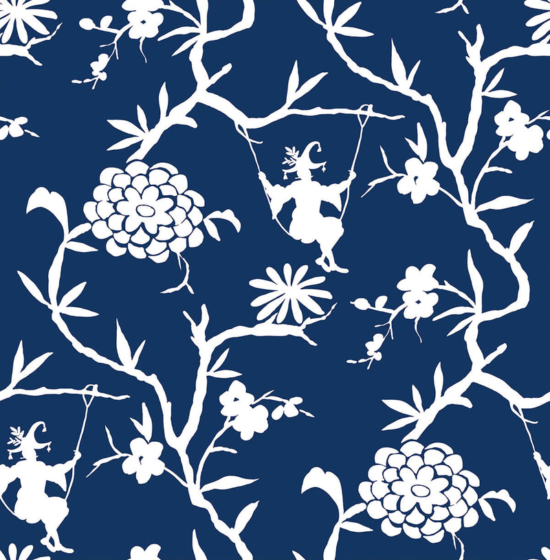 media image for Chinoiserie Silhouette Peel-and-Stick Wallpaper in Navy by NextWall 246