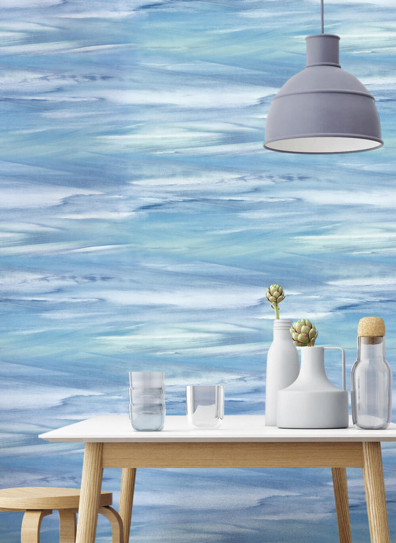 media image for Sirius Brushstroke Peel-and-Stick Wallpaper in Lakeside and Mint by NextWall 293