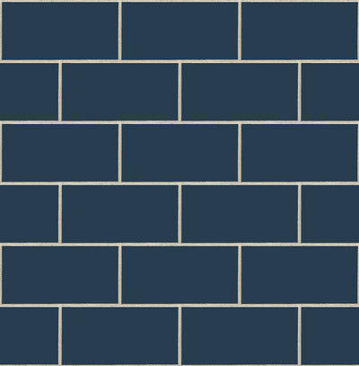 product image of sample retro subway tile peel and stick wallpaper in navy by nextwall 1 578