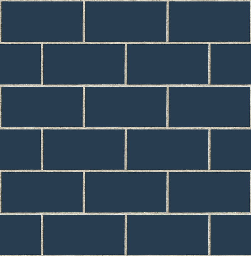 media image for sample retro subway tile peel and stick wallpaper in navy by nextwall 1 219