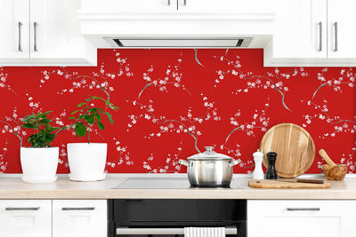 product image for Cherry Blossom Floral Peel-and-Stick Wallpaper in Scarlet and Petal Pink by NextWall 62