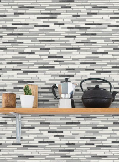 product image for Faux Mosaic Strip Tile Peel-and-Stick Wallpaper in Wrought Iron and Grey by NextWall 72