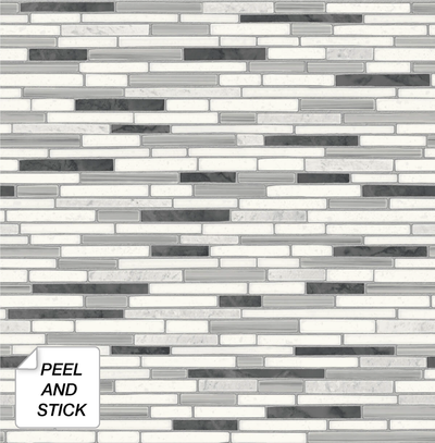 product image for Faux Mosaic Strip Tile Peel-and-Stick Wallpaper in Wrought Iron and Grey by NextWall 91