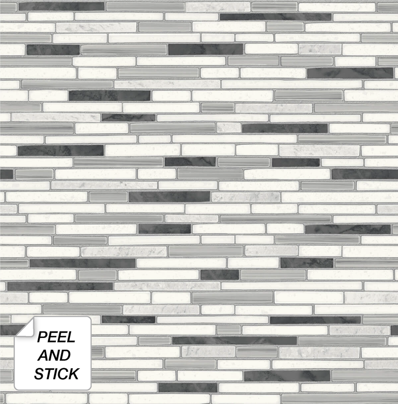 media image for Faux Mosaic Strip Tile Peel-and-Stick Wallpaper in Wrought Iron and Grey by NextWall 229