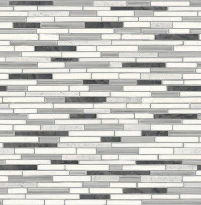 product image of Faux Mosaic Strip Tile Peel-and-Stick Wallpaper in Wrought Iron and Grey by NextWall 592