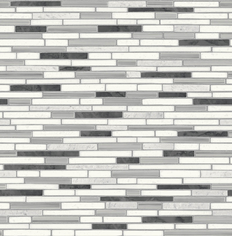 media image for Faux Mosaic Strip Tile Peel-and-Stick Wallpaper in Wrought Iron and Grey by NextWall 24