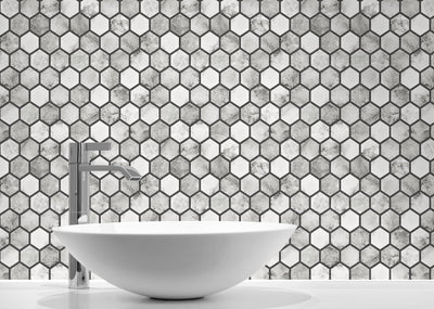 product image for Marble Hexagon Peel-and-Stick Wallpaper in Carrara and Wrought Iron by NextWall 82