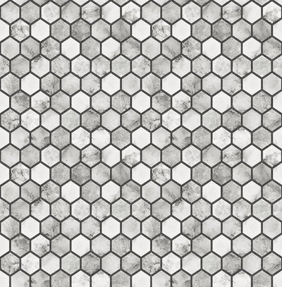 product image for Marble Hexagon Peel-and-Stick Wallpaper in Carrara and Wrought Iron by NextWall 62