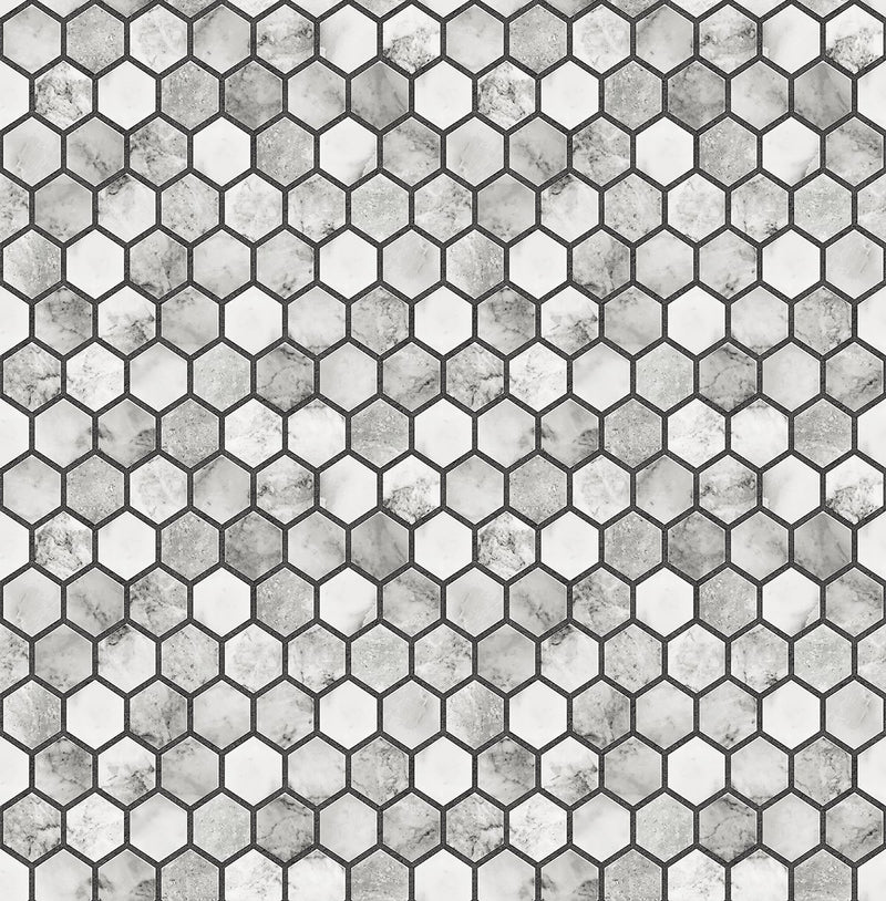 media image for Marble Hexagon Peel-and-Stick Wallpaper in Carrara and Wrought Iron by NextWall 231