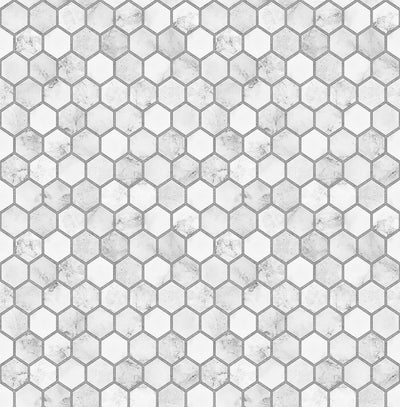 product image of sample marble hexagon peel and stick wallpaper in carrara and argos grey by nextwall 1 552