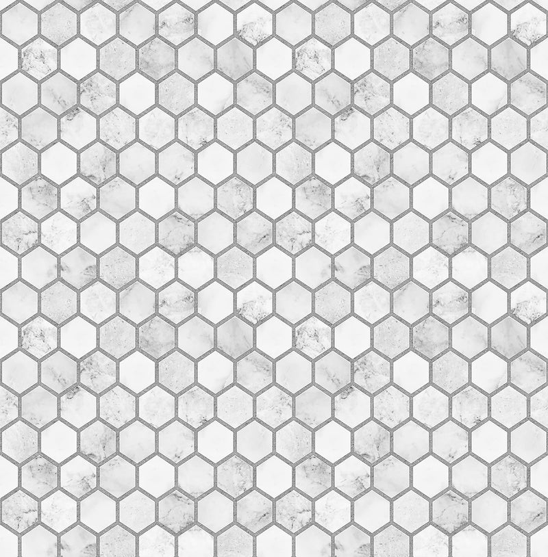 media image for sample marble hexagon peel and stick wallpaper in carrara and argos grey by nextwall 1 247