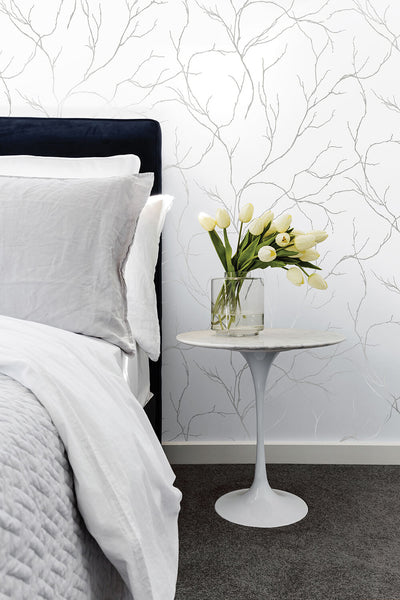 product image for Delicate Branches Peel-and-Stick Wallpaper in Silver by NextWall 44