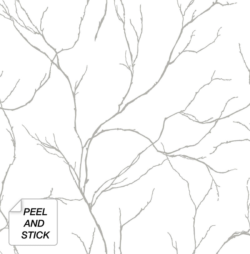 media image for Delicate Branches Peel-and-Stick Wallpaper in Silver by NextWall 273