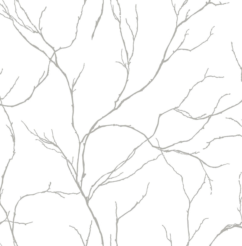 media image for Delicate Branches Peel-and-Stick Wallpaper in Silver by NextWall 245