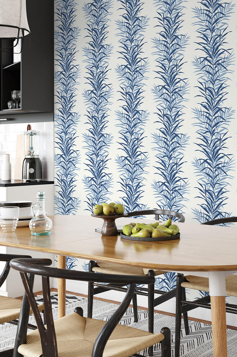 media image for Leaf Stripe Peel-and-Stick Wallpaper in Carolina Blue by NextWall 224