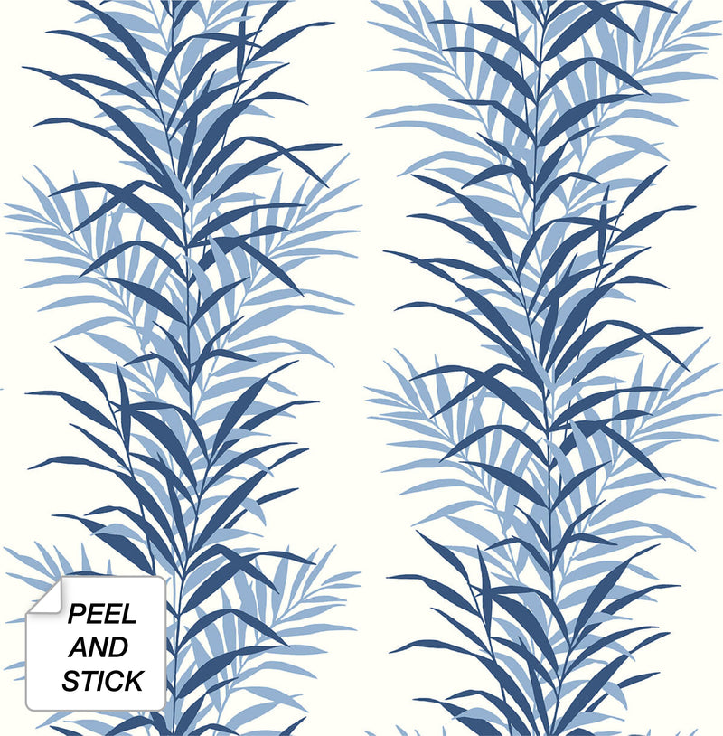 media image for Leaf Stripe Peel-and-Stick Wallpaper in Carolina Blue by NextWall 230