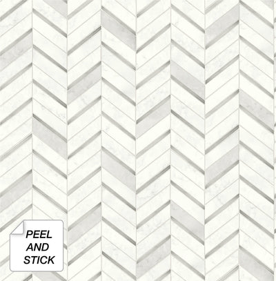 product image for Chevron Marble Tile Peel-and-Stick Wallpaper in Silver and Pearl Grey by NextWall 10