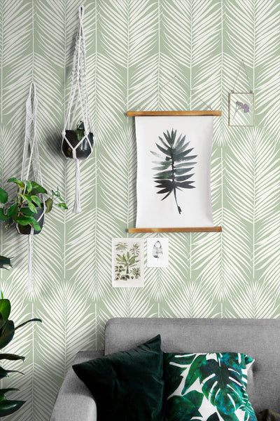 product image for Palm Silhouette Peel-and-Stick Wallpaper in Pastel Green by NextWall 49