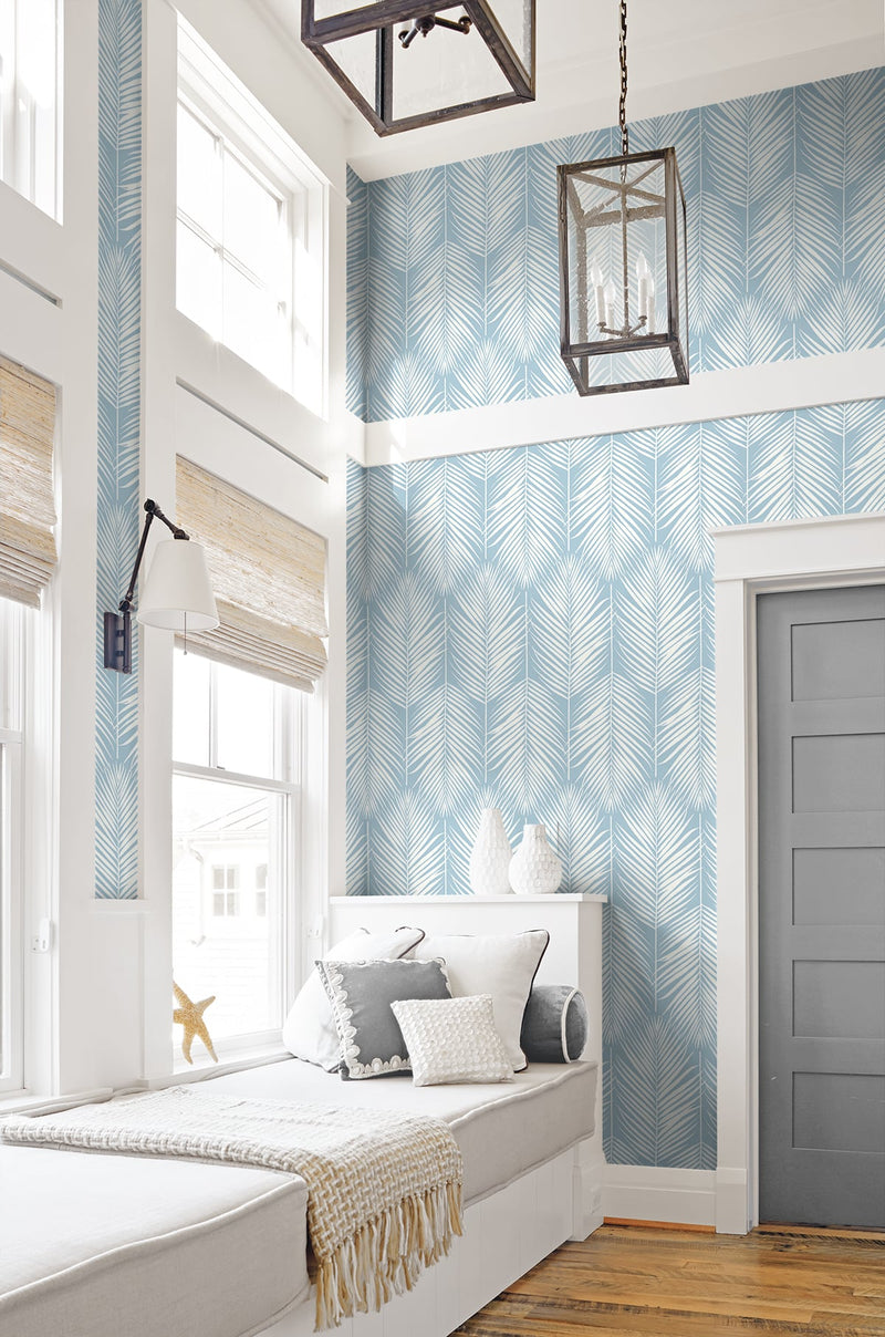 media image for Palm Silhouette Peel-and-Stick Wallpaper in Hampton Blue by NextWall 260