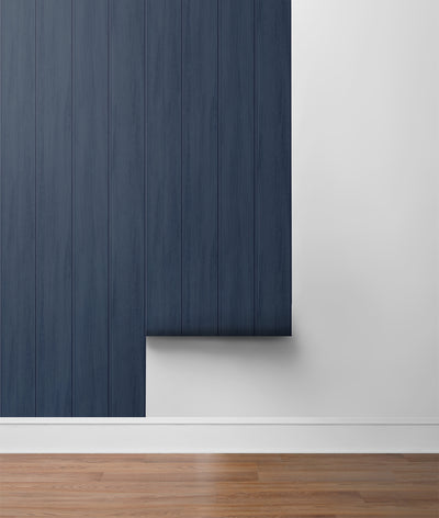 product image for Wood Panel Naval Blue Peel-and-Stick Wallpaper by NextWall 28