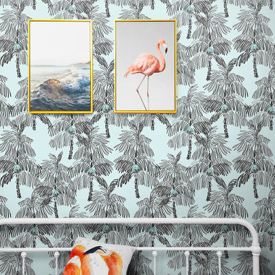 product image for Palm Beach Peel-and-Stick Wallpaper in Sky Blue and Black by NextWall 48