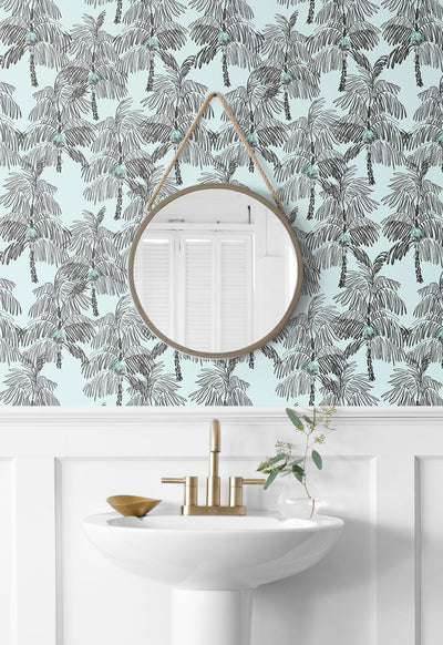 product image for Palm Beach Peel-and-Stick Wallpaper in Sky Blue and Black by NextWall 40