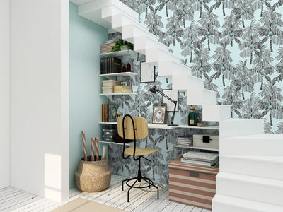 product image for Palm Beach Peel-and-Stick Wallpaper in Sky Blue and Black by NextWall 15