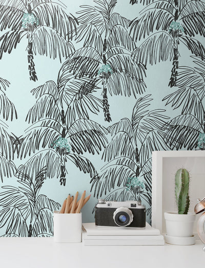 product image for Palm Beach Peel-and-Stick Wallpaper in Sky Blue and Black by NextWall 95