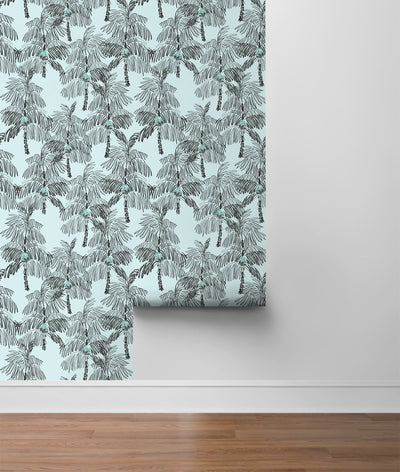 product image for Palm Beach Peel-and-Stick Wallpaper in Sky Blue and Black by NextWall 4