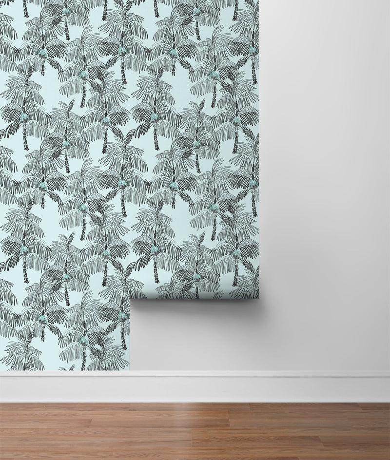 media image for Palm Beach Peel-and-Stick Wallpaper in Sky Blue and Black by NextWall 231