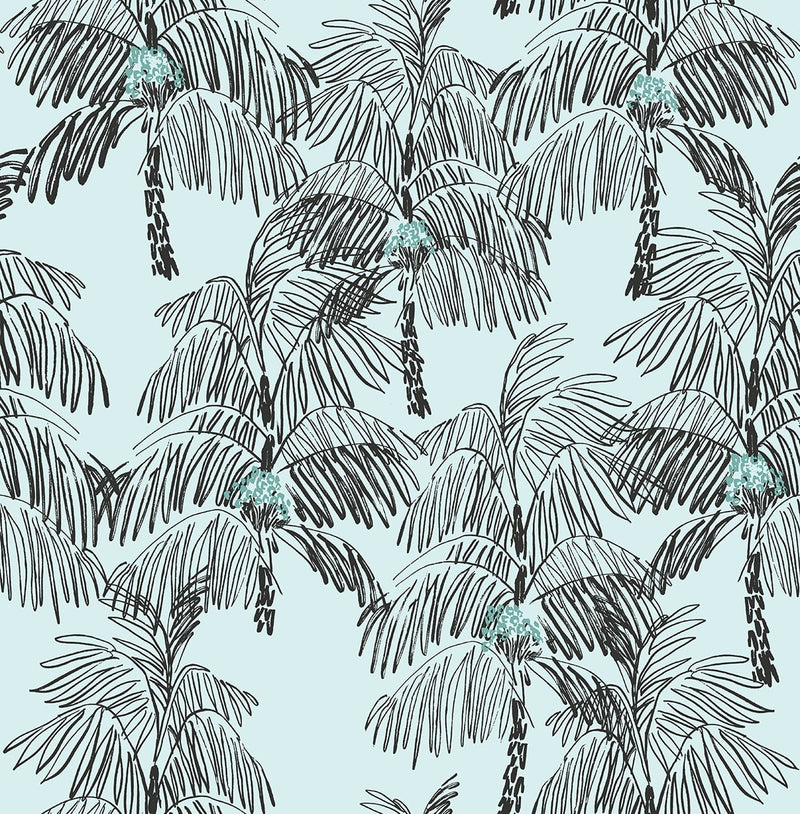 media image for Palm Beach Peel-and-Stick Wallpaper in Sky Blue and Black by NextWall 291