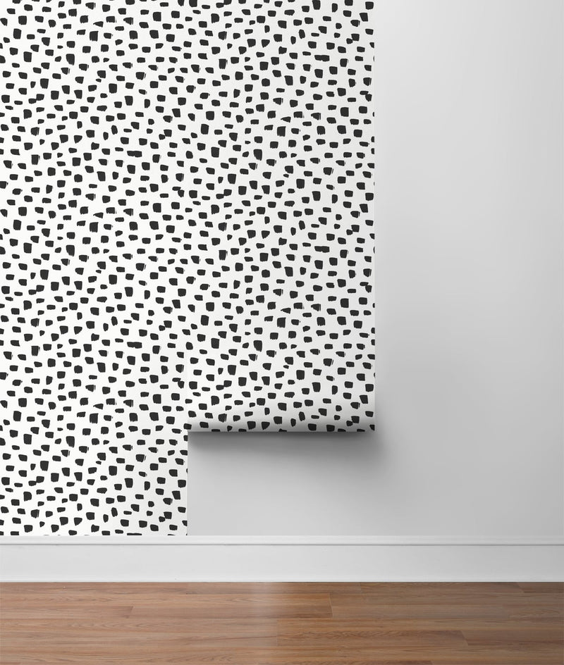 media image for Speckled Dot Peel-and-Stick Wallpaper in Black and White by NextWall 221