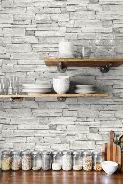 product image for Stacked Stone Peel-and-Stick Wallpaper in Arctic Grey by NextWall 17