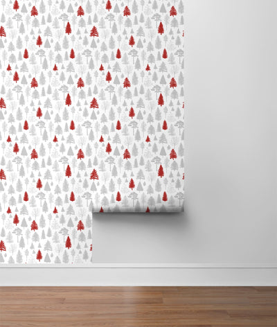 product image for Winter Forest Peel-and-Stick Wallpaper in Grey and Red by NextWall 47