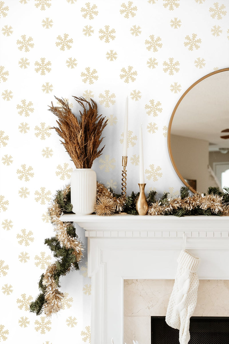 media image for Snowflakes Peel-and-Stick Wallpaper in Metallic Gold by NextWall 258