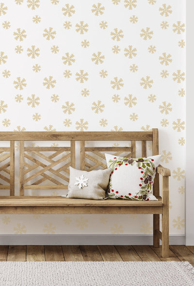 product image for Snowflakes Peel-and-Stick Wallpaper in Metallic Gold by NextWall 11