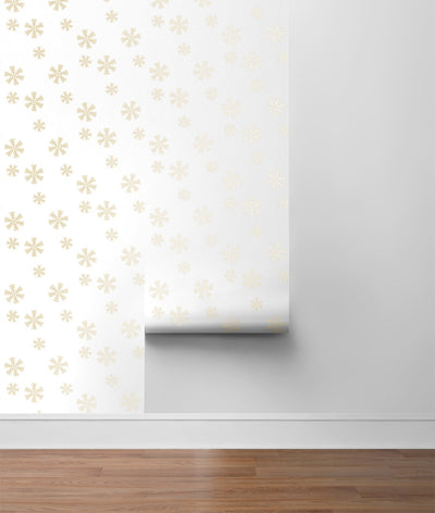 product image for Snowflakes Peel-and-Stick Wallpaper in Metallic Gold by NextWall 30