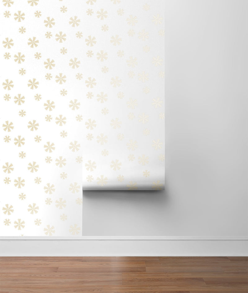 media image for Snowflakes Peel-and-Stick Wallpaper in Metallic Gold by NextWall 271