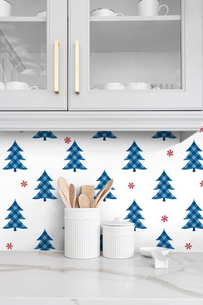 product image for Plaid Pines Wallpaper in Persian Blue and Red by NextWall 17