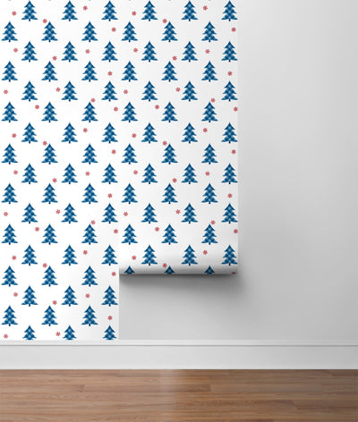 product image for Plaid Pines Wallpaper in Persian Blue and Red by NextWall 47