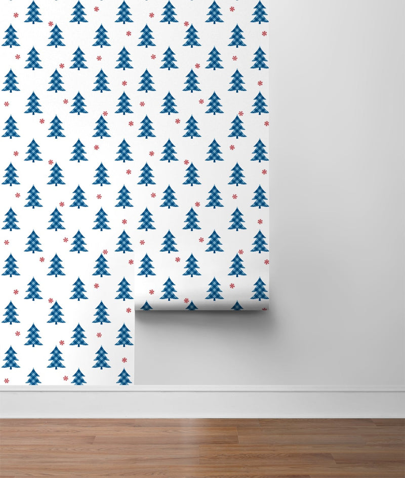 media image for Plaid Pines Wallpaper in Persian Blue and Red by NextWall 236