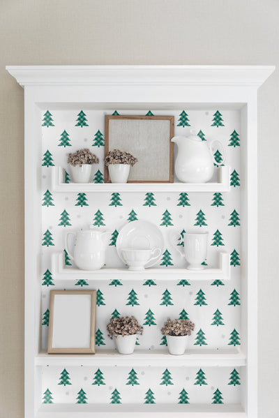 product image for Plaid Pines Wallpaper in Evergreen and Metallic Silver by NextWall 85