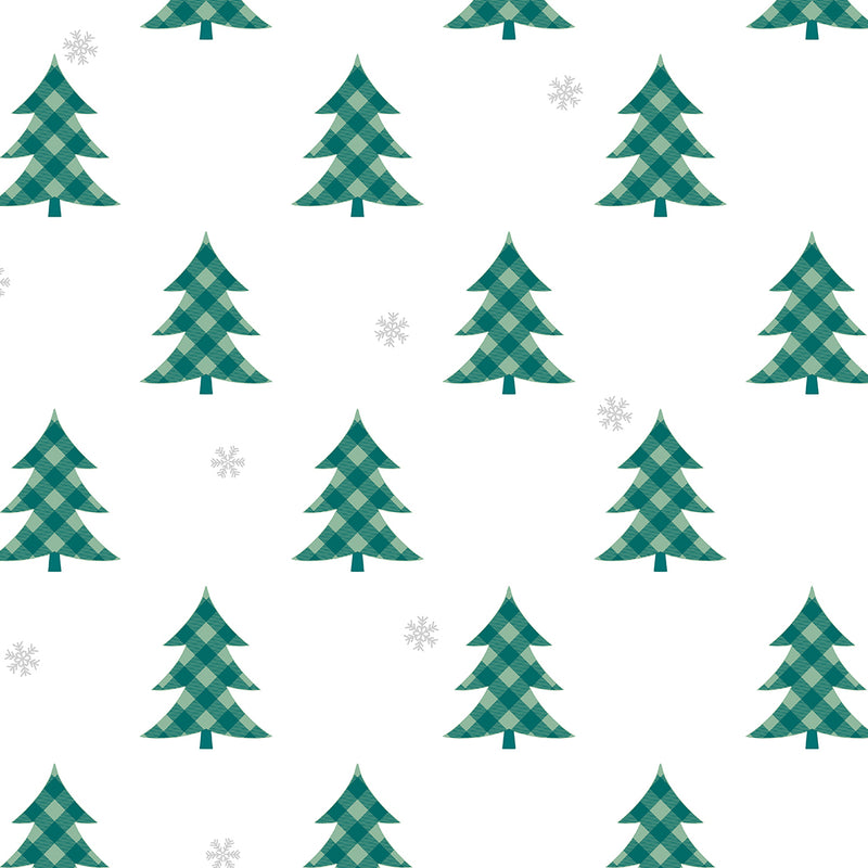 media image for Plaid Pines Wallpaper in Evergreen and Metallic Silver by NextWall 219