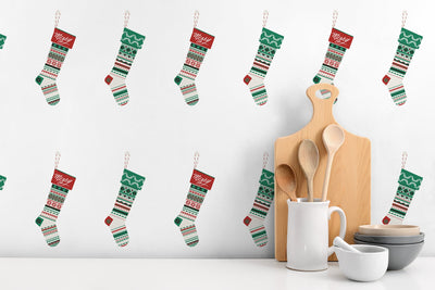 product image for Stockings Peel-and-Stick Wallpaper in Evergreen and Red by NextWall 23