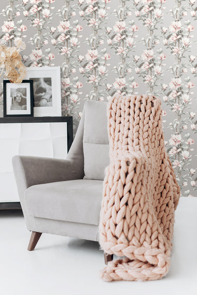 product image for Magnolia Trail Silver & Petal Pink Peel-and-Stick Wallpaper by NextWall 9