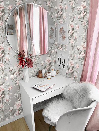 product image for Magnolia Trail Silver & Petal Pink Peel-and-Stick Wallpaper by NextWall 77